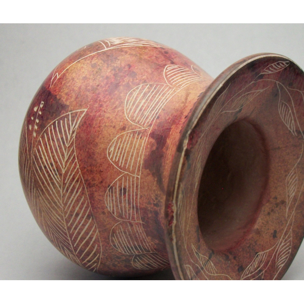 Close up details of small stoneware vase