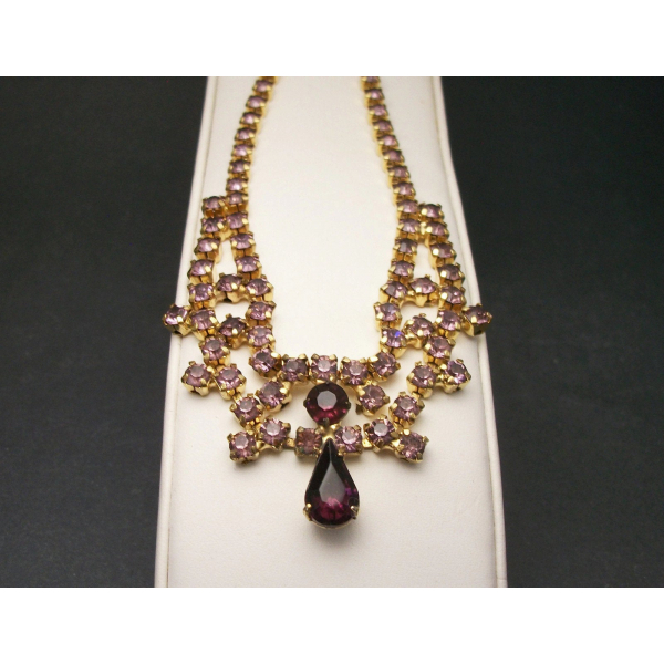 Vintage Purple Rhinestone Gold Choker Necklace