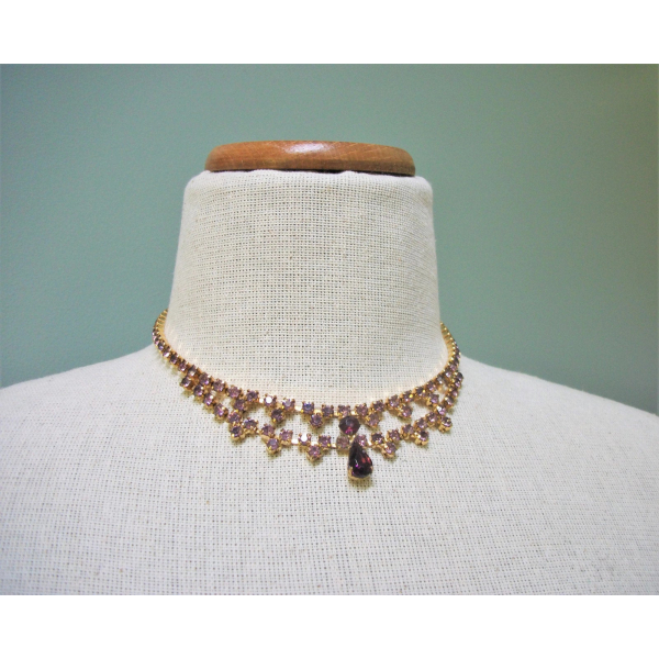 Wedding necklace purple rhinestone and gold