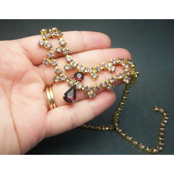 Vintage faux amethyst wedding necklace