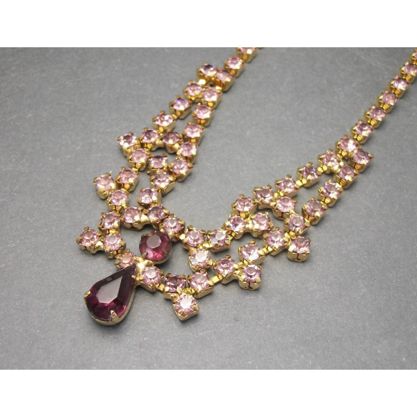 Faux amethyst rhinestone wedding necklace
