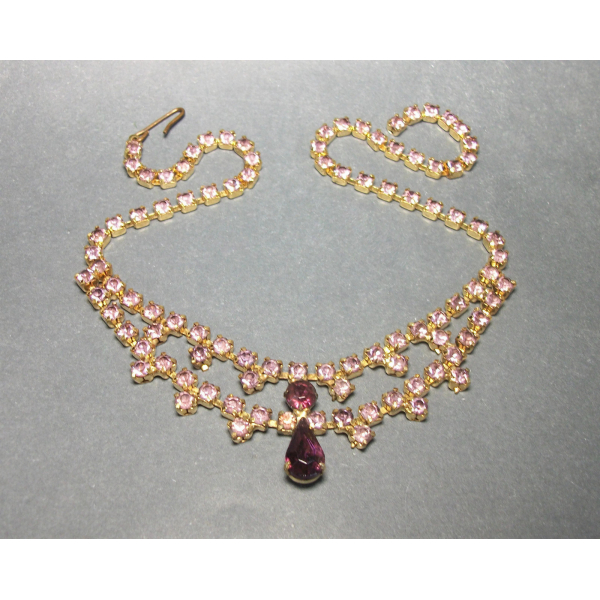 Vintage Purple Rhinestone Gold Choker Necklace