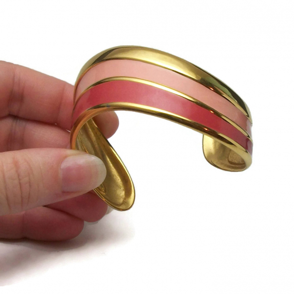 Vintage Napier Asymmetrical Cuff Bracelet two tone pink enamel