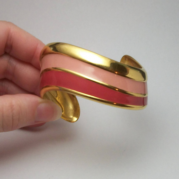 Napier enamel cuff bracelet pink and gold