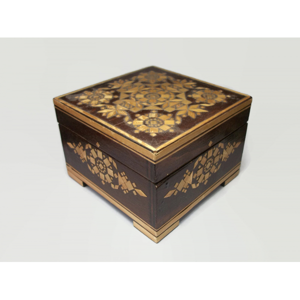 Russian wood inlay square trinket box