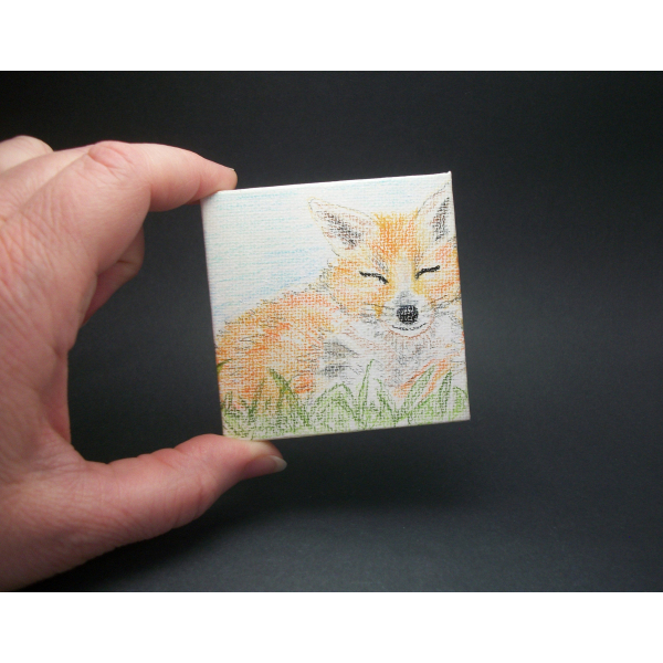 Fox drawing on miniature canvas