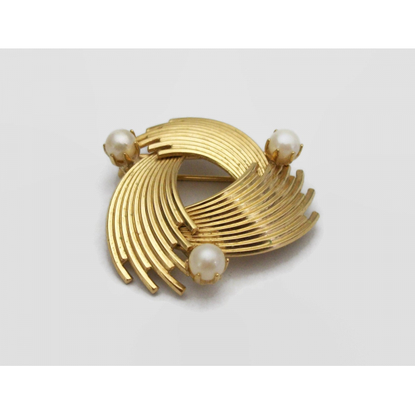 Vintage Winard 12KGF gold brooch with pearls