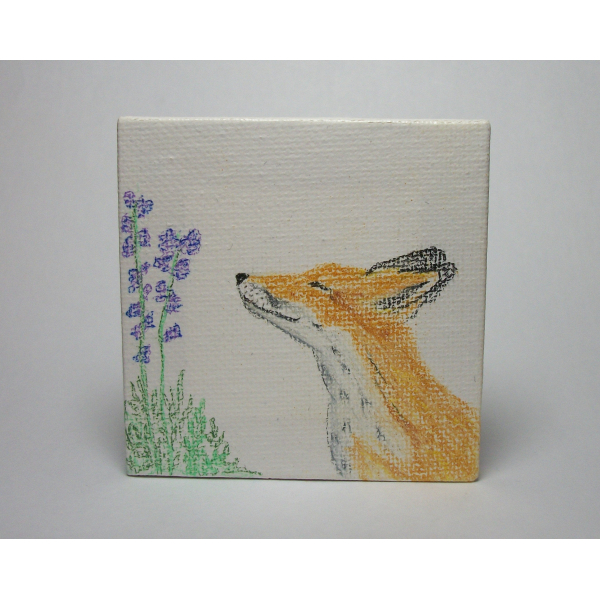 Fox drawing on miniature canvas