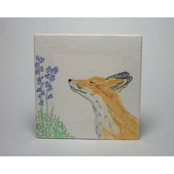 Fox drawing on miniature canvas