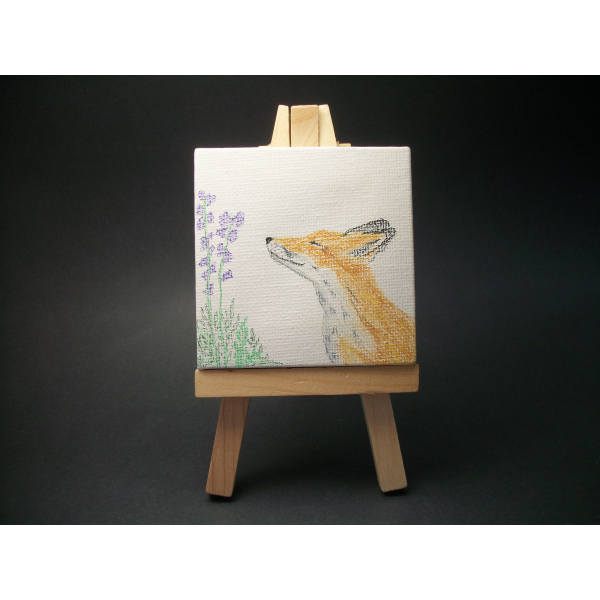 Fox art on miniature canvas with easel