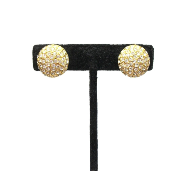 Vintage Monet Gold Pave Rhinestone Clip on Earrings Round 3/4" Bridal Formal