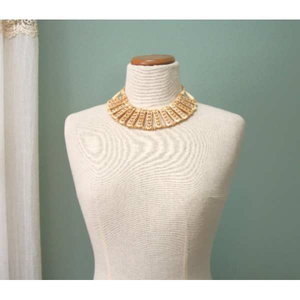 Vintage Etched Bone Statement Necklace Stunning Unique Beautiful Piece