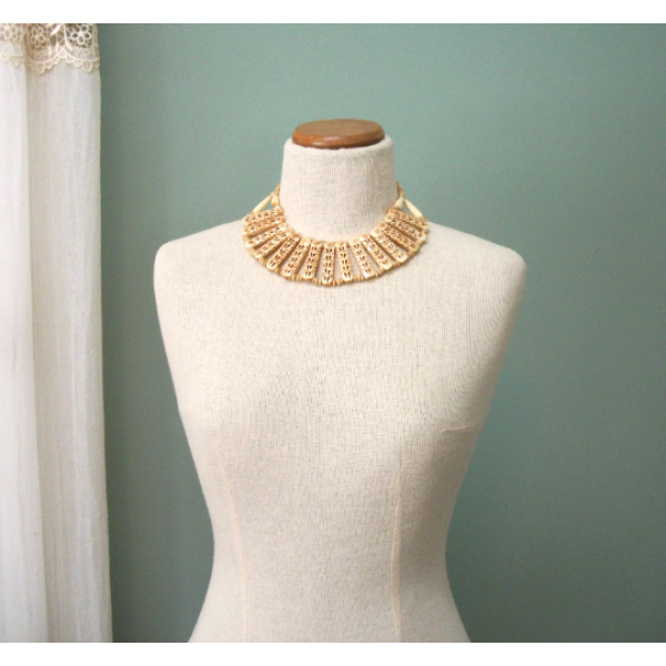 Vintage Carved Bone Necklace Choker Necklace Bib Necklace Statement Jewelry