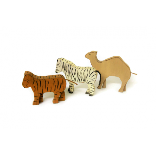 Vintage Rustic Wood Camel Zebra Tiger Animal Figurines Wooden Rustic Home Decor