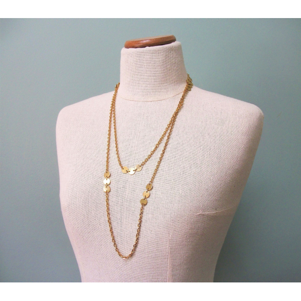 Vintage Long Gold Tone Chain Necklace Small Round Gold Circle Accents ...