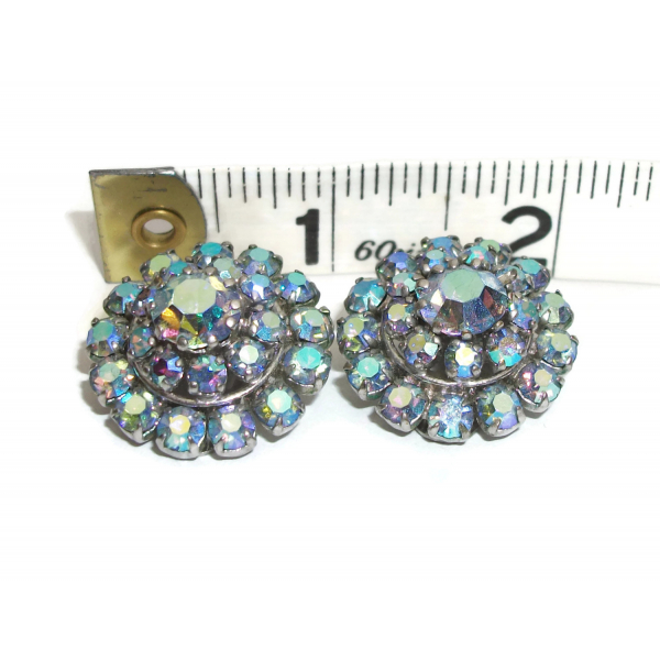 Blue AB Crystal Rhinestone Clip on Earrings Austria Wedding Jewelry Formal