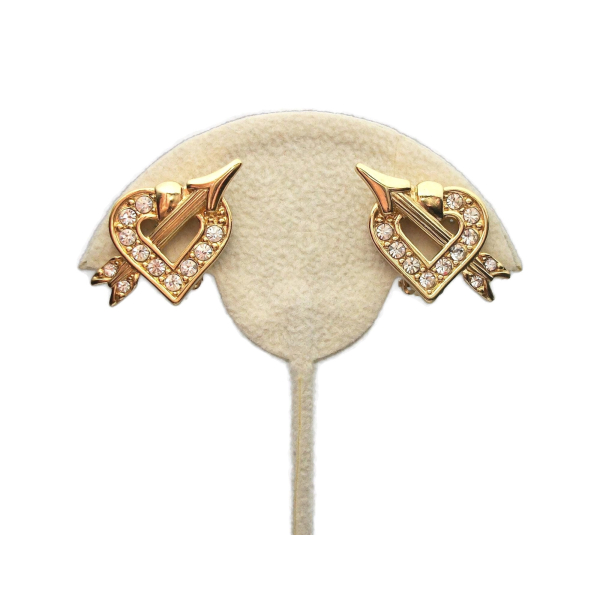 Vintage Swarovski Crystal Gold Heart and Arrow Clip on Earrings