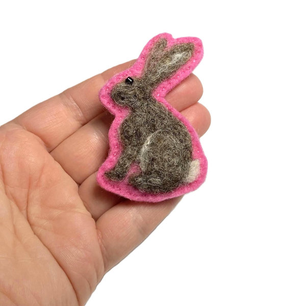 Needle Felted Hare Brooch Pin Felt and Wool Handmade Animal Jewelry