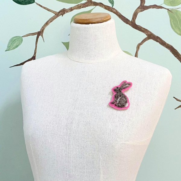 Needle Felted Hare Brooch Pin Felt and Wool Handmade Animal Jewelry