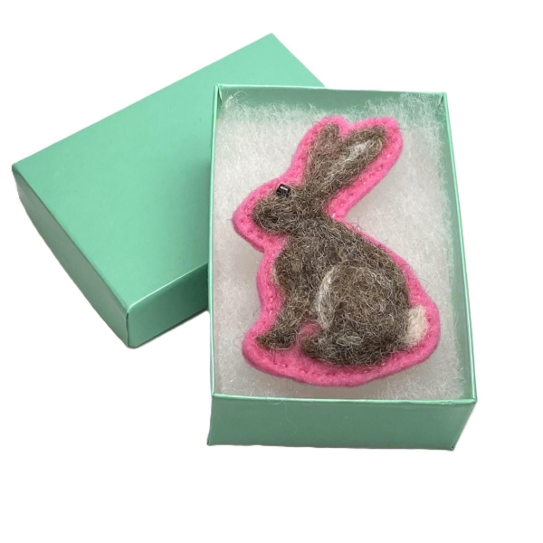 Needle Felted Hare Brooch Pin Felt and Wool Handmade Animal Jewelry