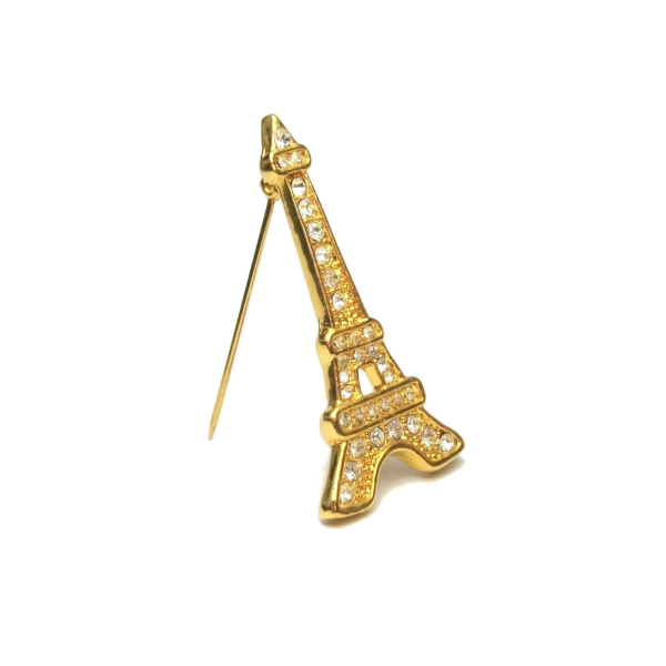 Vintage Gold Eiffel Tower Lapel Pin Brooch Rhinestone