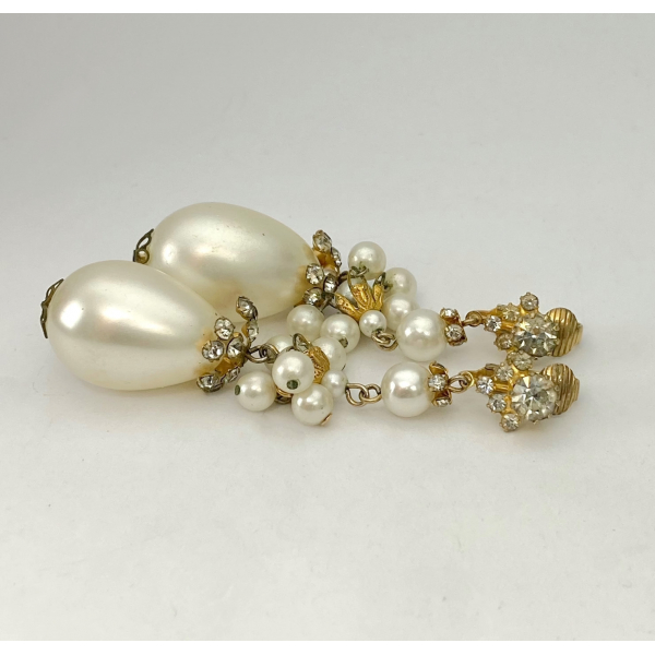 Vintage Pearl Drop Earrings Long 3 inch Clip on Earrings