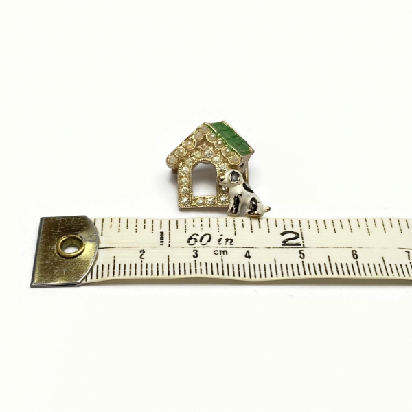 Vintage Tiny Dog and Doghouse Pin Brooch with Rhinestones and Enamel 1930s 1940s