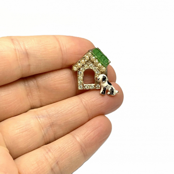 Vintage Tiny Enamel Dog and Doghouse Pin Brooch 1930s 1940s