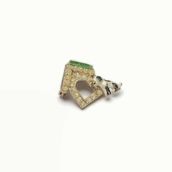 Vintage 1930s 1940s Tiny Dog and Doghouse Pin Brooch