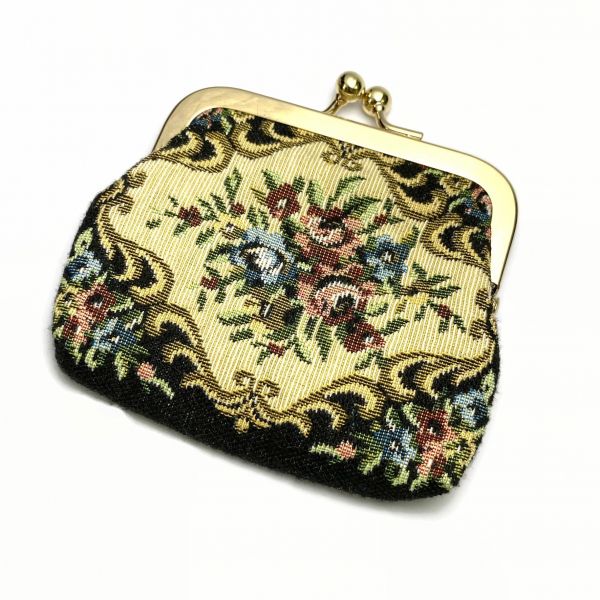 Floral Tapestry Coin Purse Change Purse Petit Point Needlepoint Kiss Lock Clasp