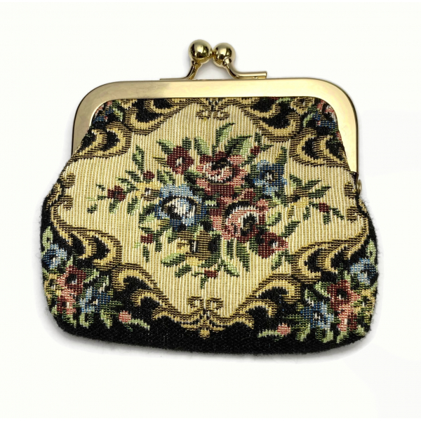 Vintage Tapestry Petit Point Needlepoint Coin Purse Floral Petit Point Design