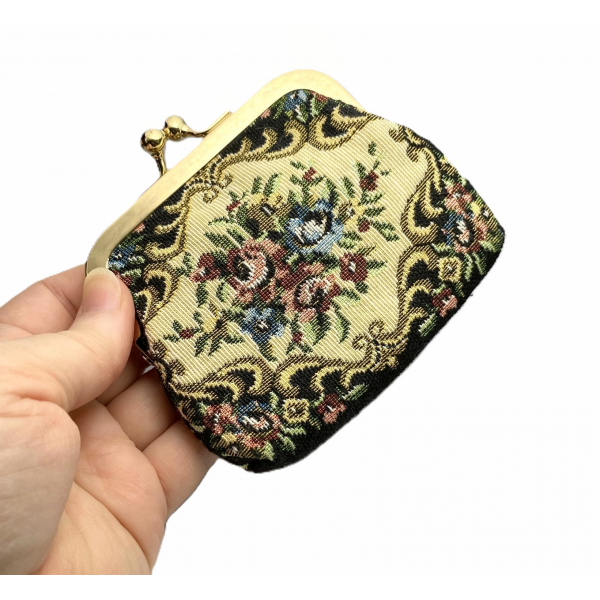 Vintage Tapestry Petit Point Needlepoint Coin Purse Floral Petit Point Design