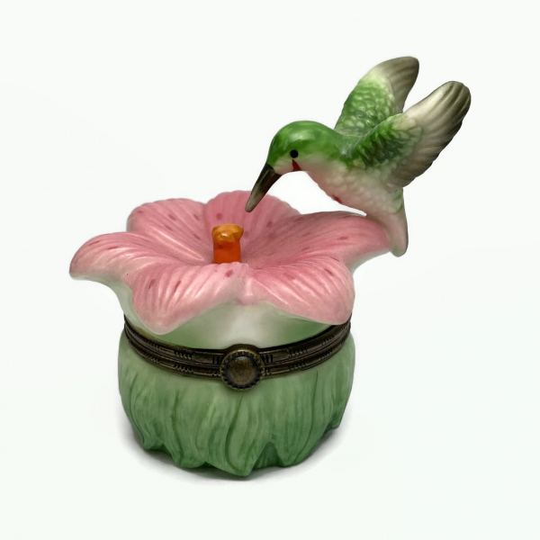 Vintage Porcelain Hummingbird Trinket Box Small Hinged Box