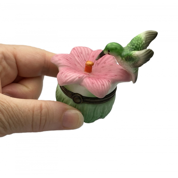 Vintage Porcelain Hummingbird Trinket Box Small Hinged Box