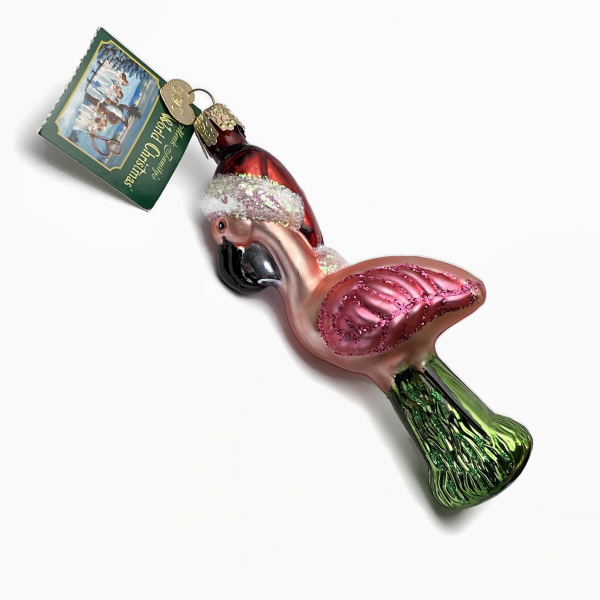 Vintage Old World Christmas Yard Flamingo Glass Christmas Ornament 2003