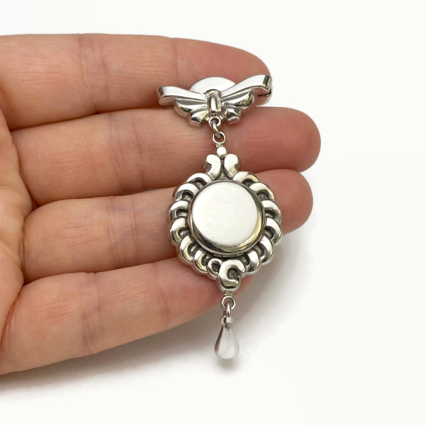 Vintage Monet Silver Locket Brooch Lapel Pin