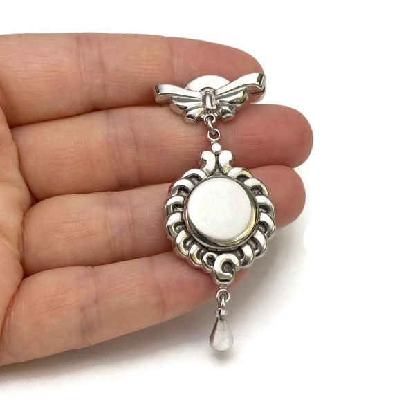 Vintage Monet Silver Locket Brooch Lapel Pin