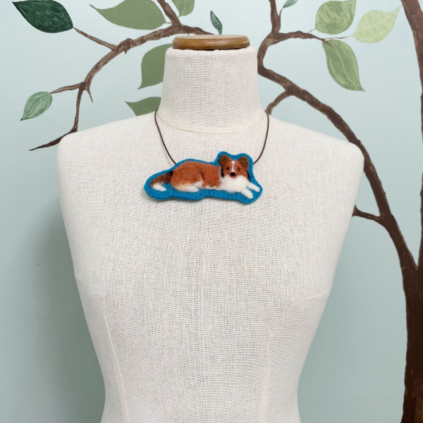 Needle Felted Sheltie Necklace Felt Wool Sheltland Sheepdog Bib Necklace