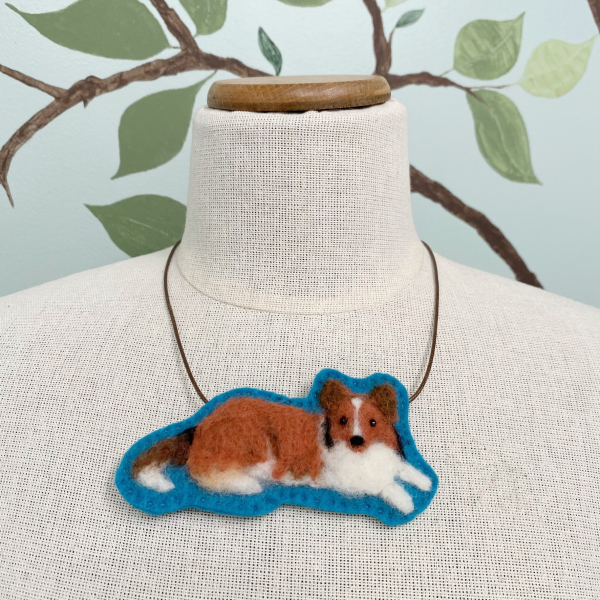 Needle Felted Sheltie Necklace Felt Wool Sheltland Sheepdog Bib Necklace