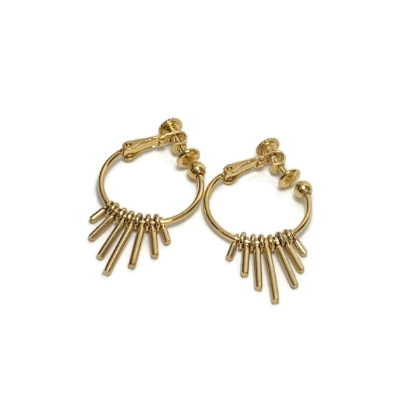 Vintage Napier Gold Hoop Fringe Clip on Earrings