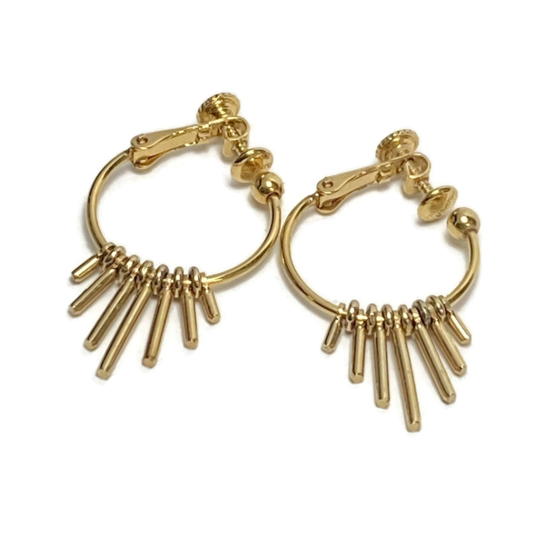 Vintage Napier Gold Hoop Fringe Clip on Earrings