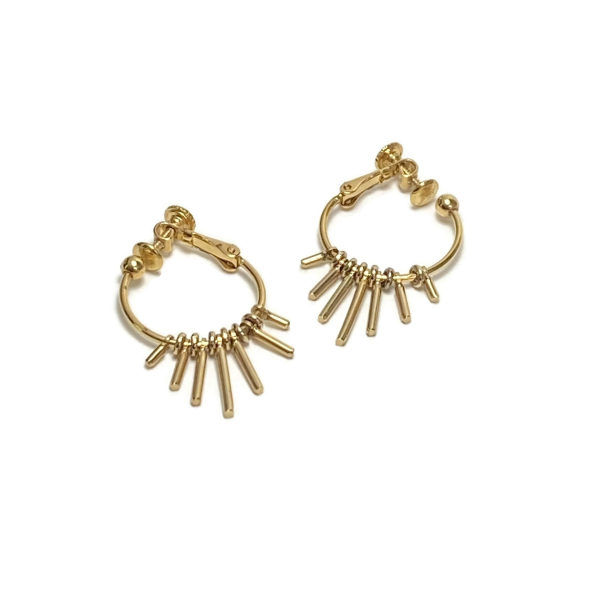 Vintage Napier Gold Hoop Fringe Clip on Earrings
