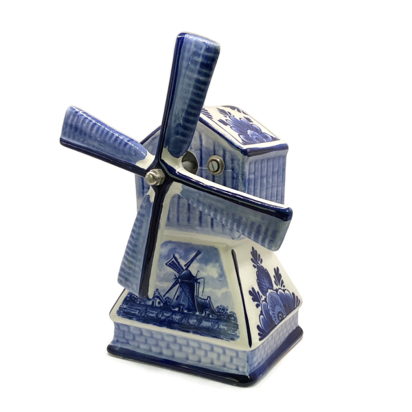 Vintage Delft Blue Windmill Music Box Porcelain Plays "Tulips From Amsterdam"