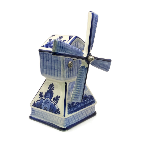 Vintage Delft Blue Windmill Music Box Porcelain Ceramic 7.5" tall Works Well