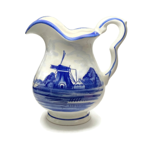 Vintage Delft Blue Pitcher Windmill Floral DAIC 5 inch Hand Painted Made in Holland Vintage Delft Blue Pitcher Windmill Floral DAIC 5 inch Hand Painted Holland