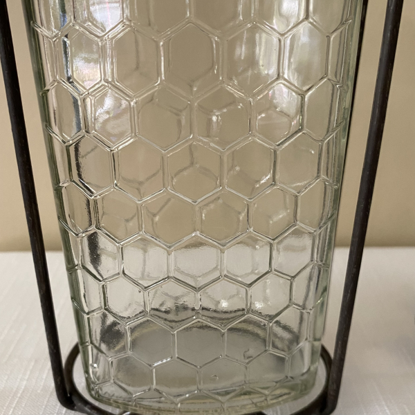 Retro Honeycomb Glass Jars Bottles in Metal Holders Stands Flower Vases