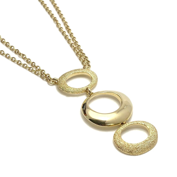 Vintage 1970s Drop Pendant Necklace Long Three Oval Circle Rings 24" Double Gold Chain Vintage 1970s Drop Pendant Necklace Long Three Oval Rings 24" Double Gold Chain