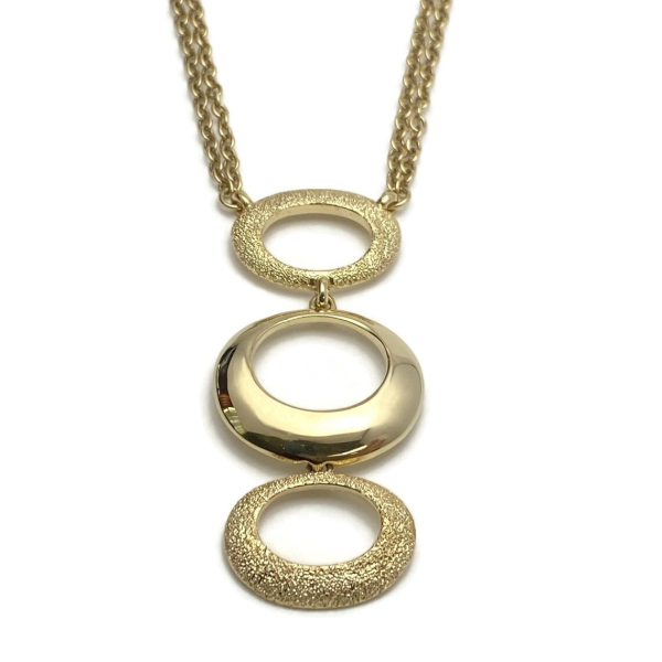 Vintage 1970s Drop Pendant Necklace Long Three Oval Circle Rings 24" Double Gold Chain Vintage 1970s Drop Necklace Long Three Ring Pendant 24" Double Gold Chain