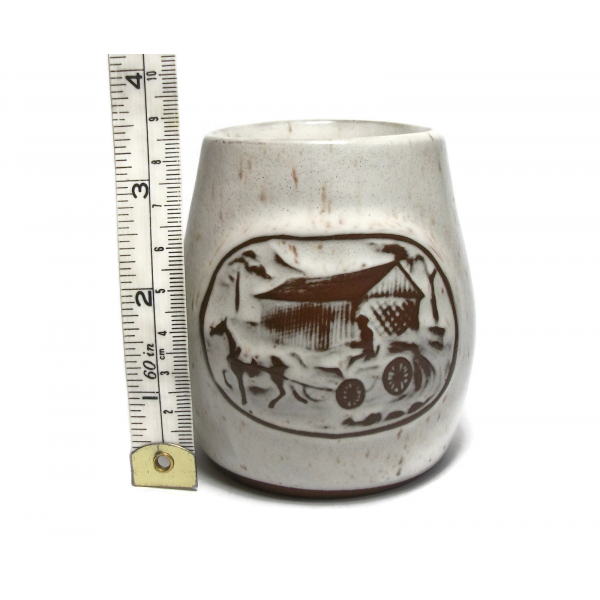 Onion River Pottery Covered Bridge Horse and Buggy Small Ceramic Vessel Vase