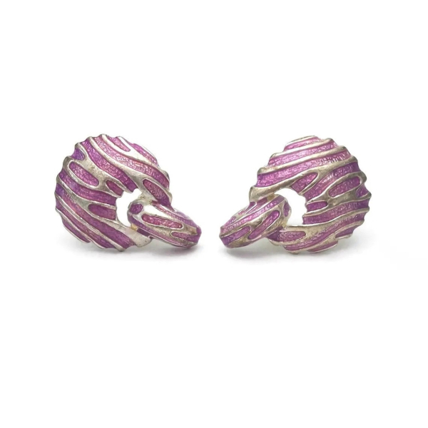 Vintage Purple Zebra Tiger Stripe Clip on Earrings Doorknocker Style